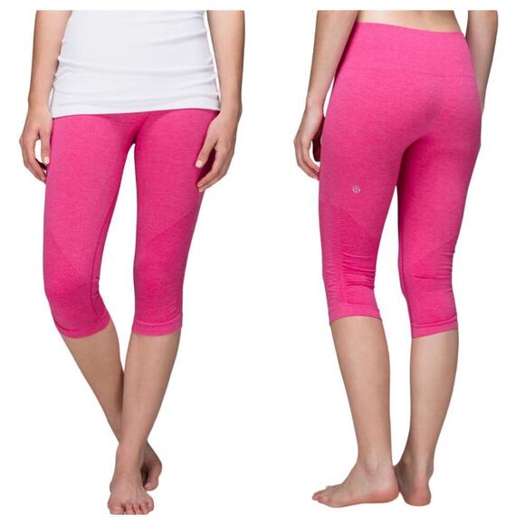 Lululemon Pink Leggings In The Flow Crop II Capri Heathered Jewelled Magenta 4 - Picture 1 of 6